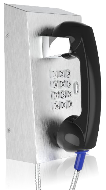 LG410 vandal-resistant prisoner telephone with stainless steel housing and armoured handset cord
